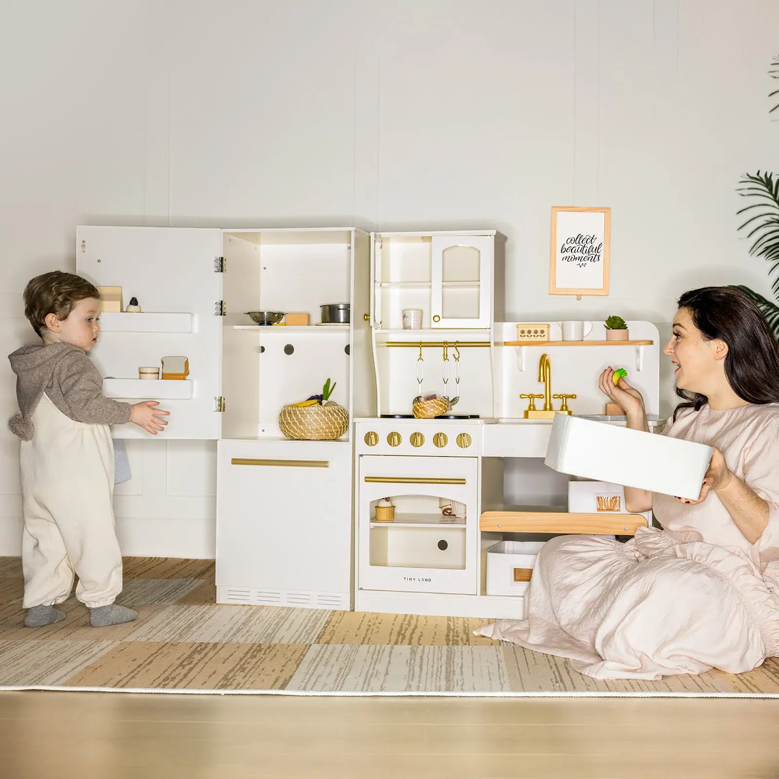 Play Kitchen Accessories – Play Kitchen Fridge: Wooden Cabinet Refrigerator for Kids