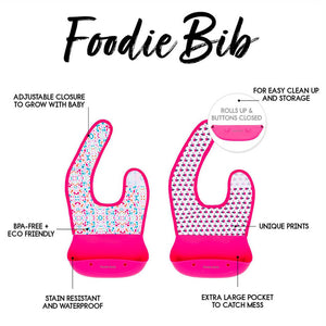 Foodie® Roll Up & Button Closed Bib 2-Pack: Silicone + Fabric