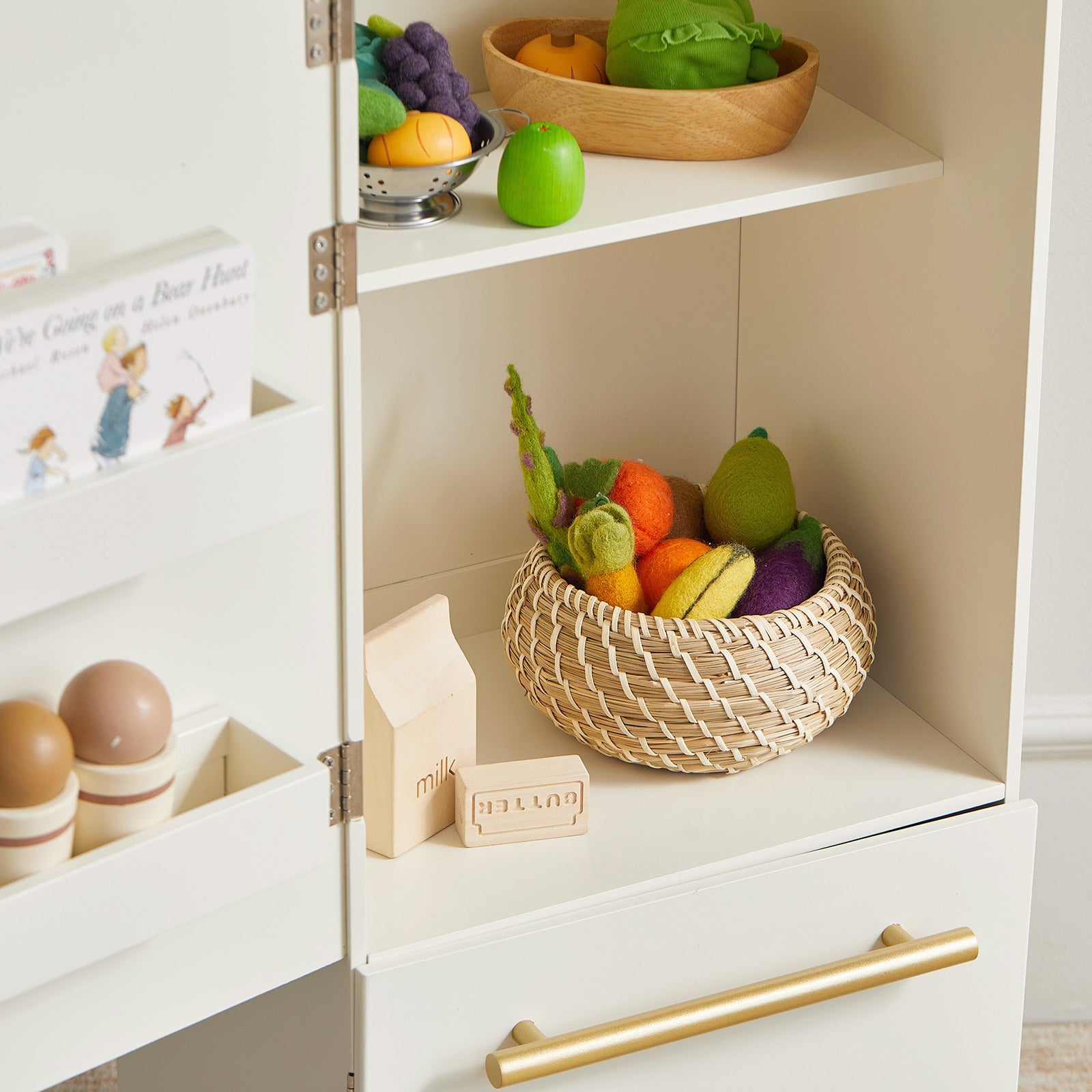 Play Kitchen Accessories – Play Kitchen Fridge: Wooden Cabinet Refrigerator for Kids