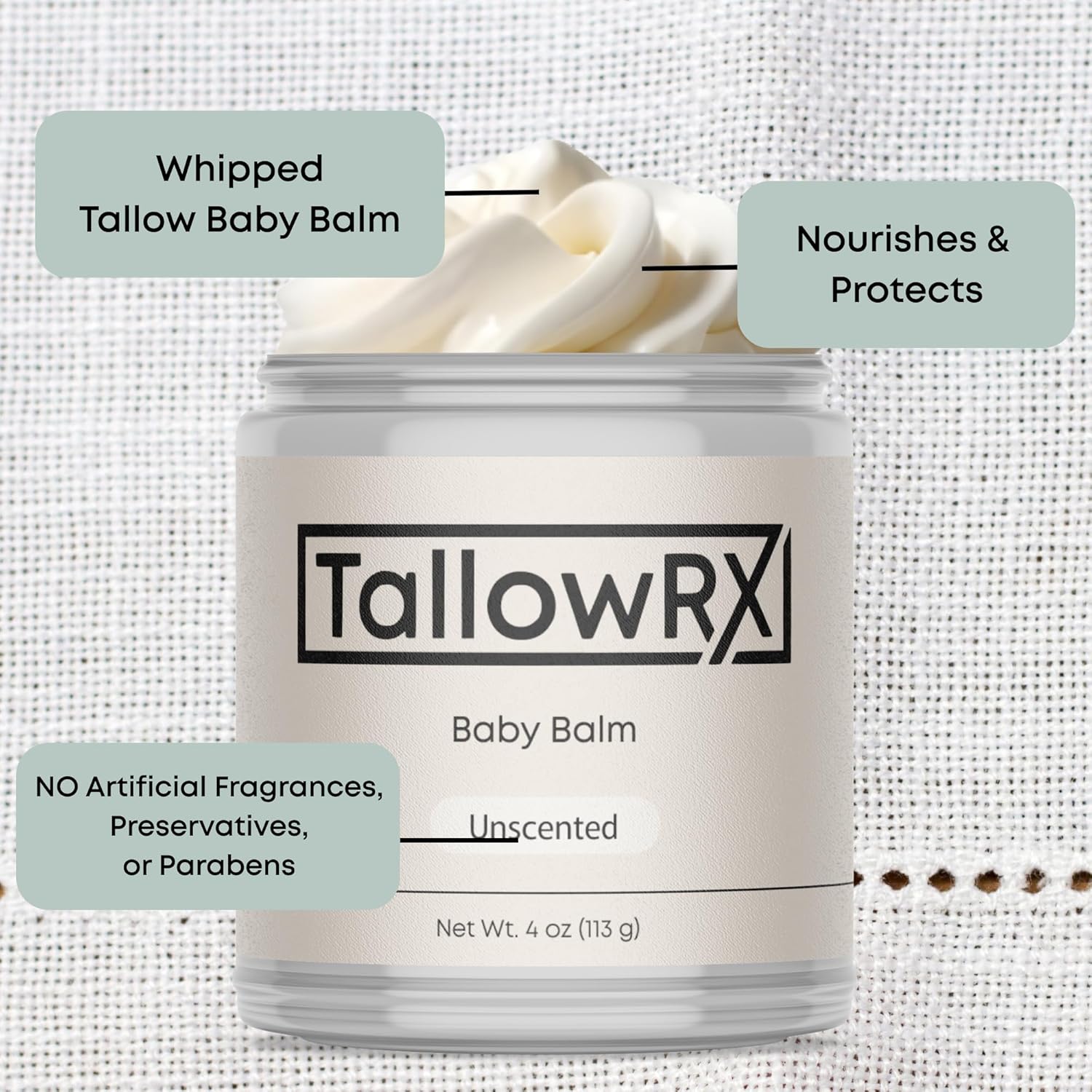Tallow Baby Balm for Delicate Skin - For Diaper Rash & All Natural Skin Hydration