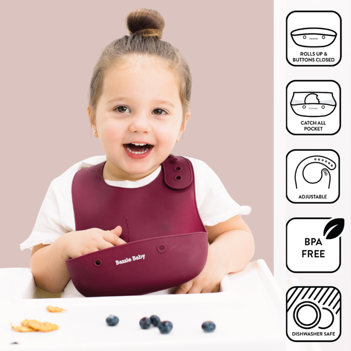 Bazzle Baby Foodie Bib - Silicone - Cranberry + Mauve