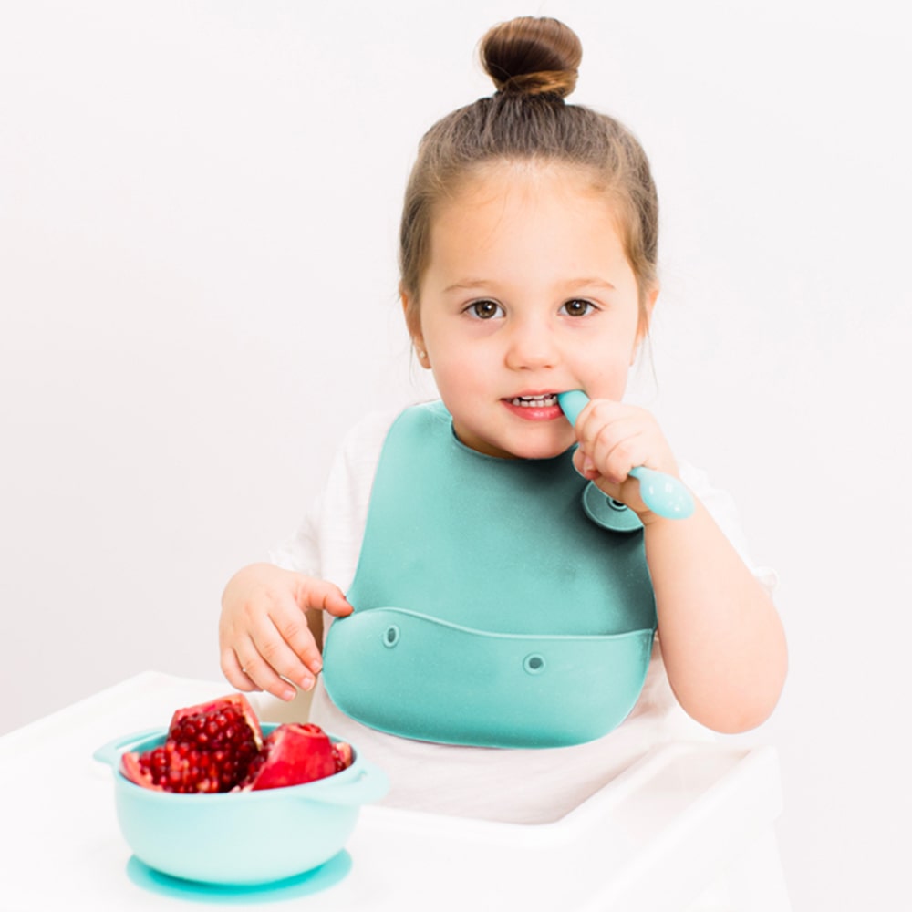 Foodie® Bib, all silicone: Pink & Mint