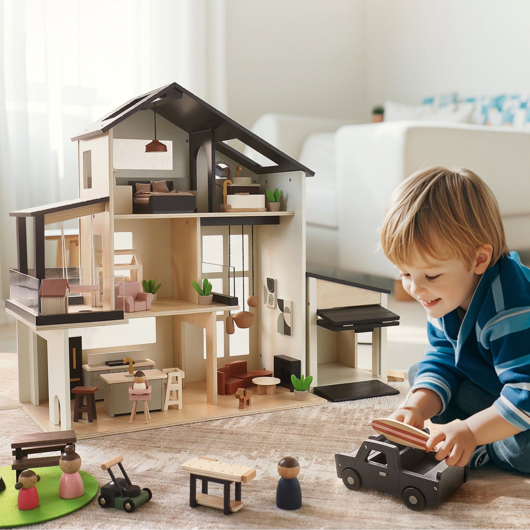 Wooden Dollhouse - Garage w/car - Bazzle Baby