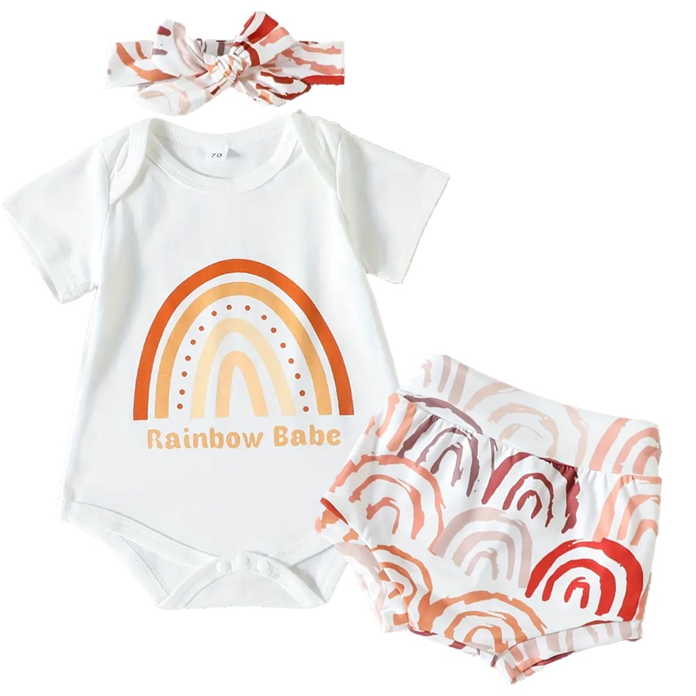 Baby Rainbow Babe Onesie with Shorts and Headband Set Bazzle Baby