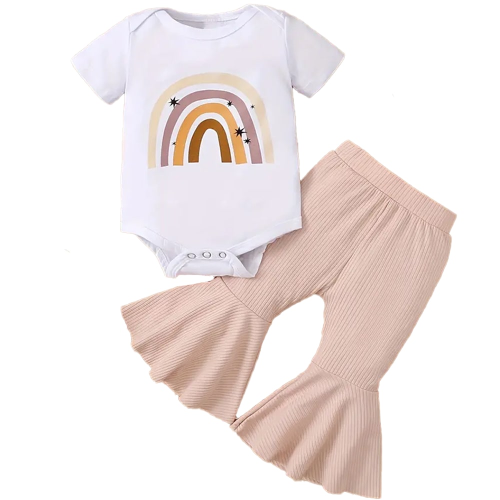 Rainbow Onesie + Flare Pant + Headband Set