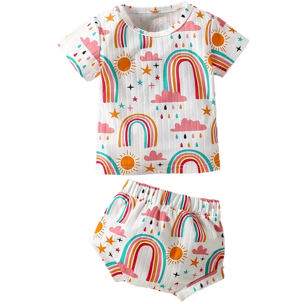 Rainbow Graphic Tee + Shorts Set