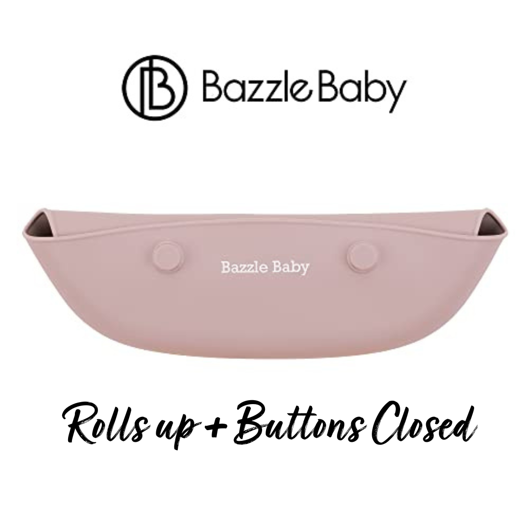 2 - pack of silicone baby bibs with food catching pocket in pink & grey.