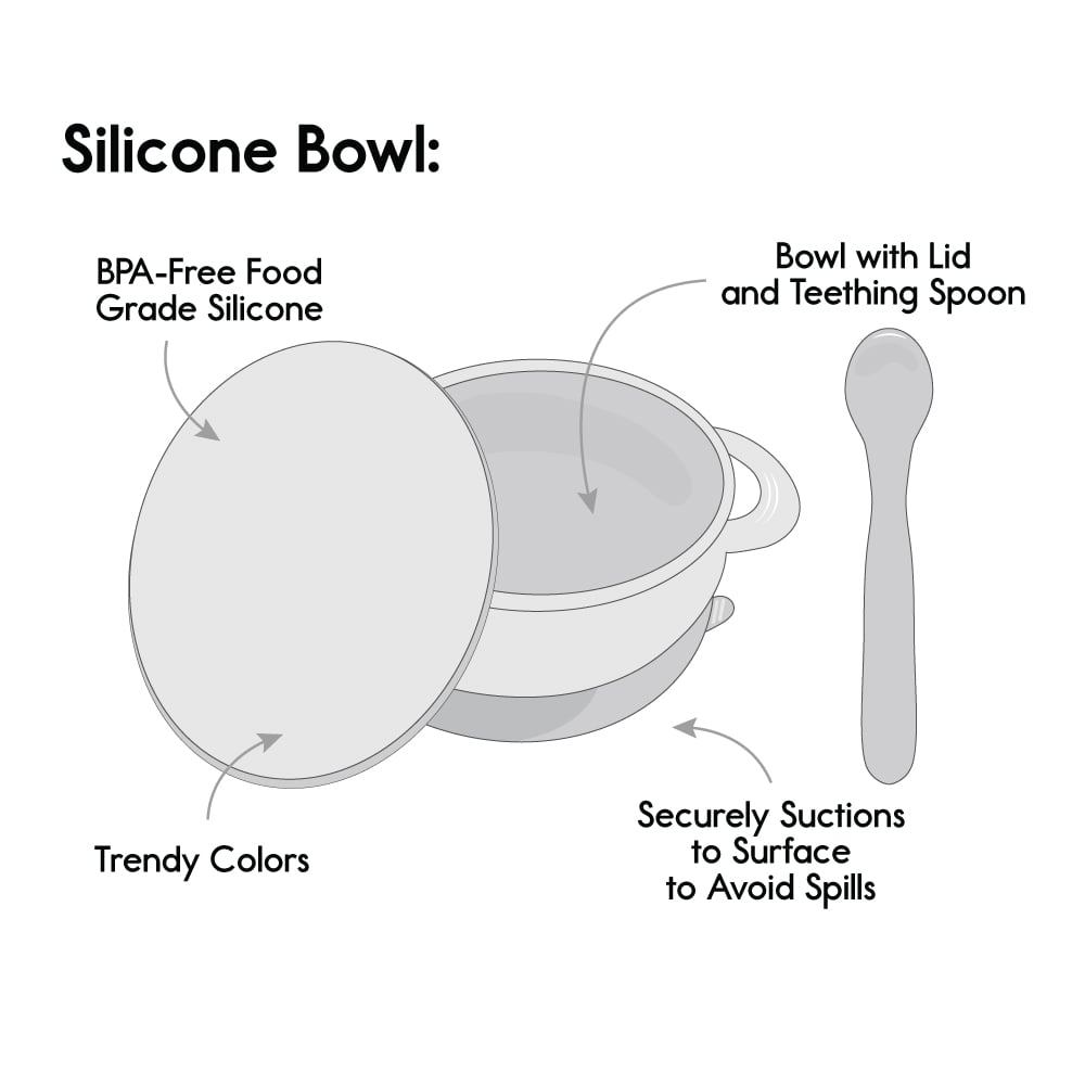 Foodie® Suction Bowls with Lid + Spoon: Assorted Colors