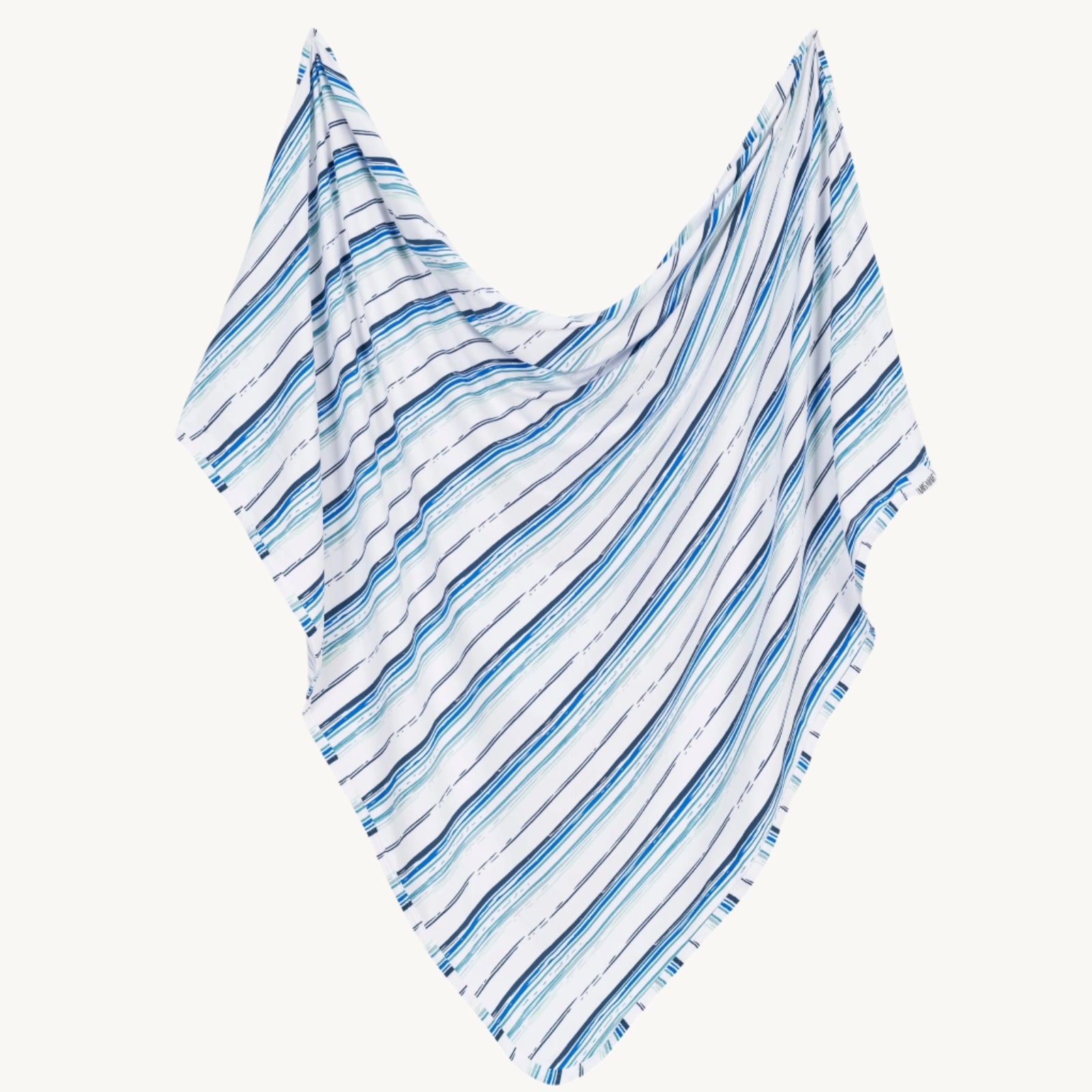 Blue and white striped swaddle blanket for babies on a white background