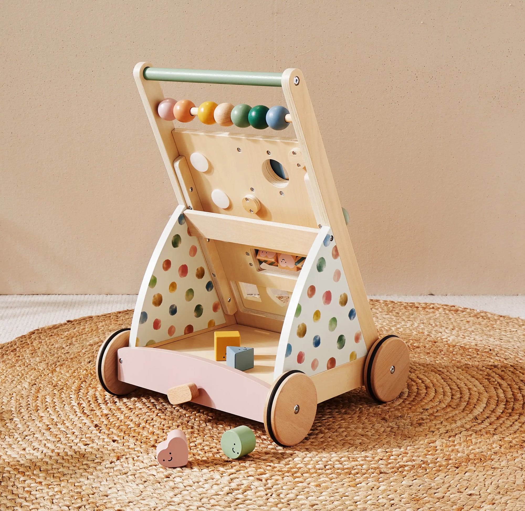Versatile Natural Wooden Baby Walker