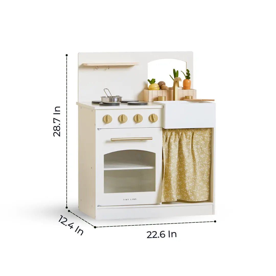 Wooden Play Kitchen for Toddlers - Honey Kitchenette Pretend Cooking Set