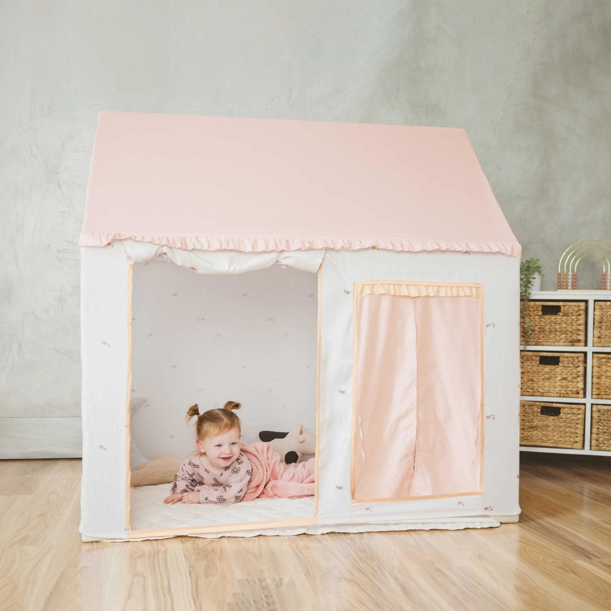 Sweet Citrus Kids Play Tent – White and Pink Indoor Playhouse
