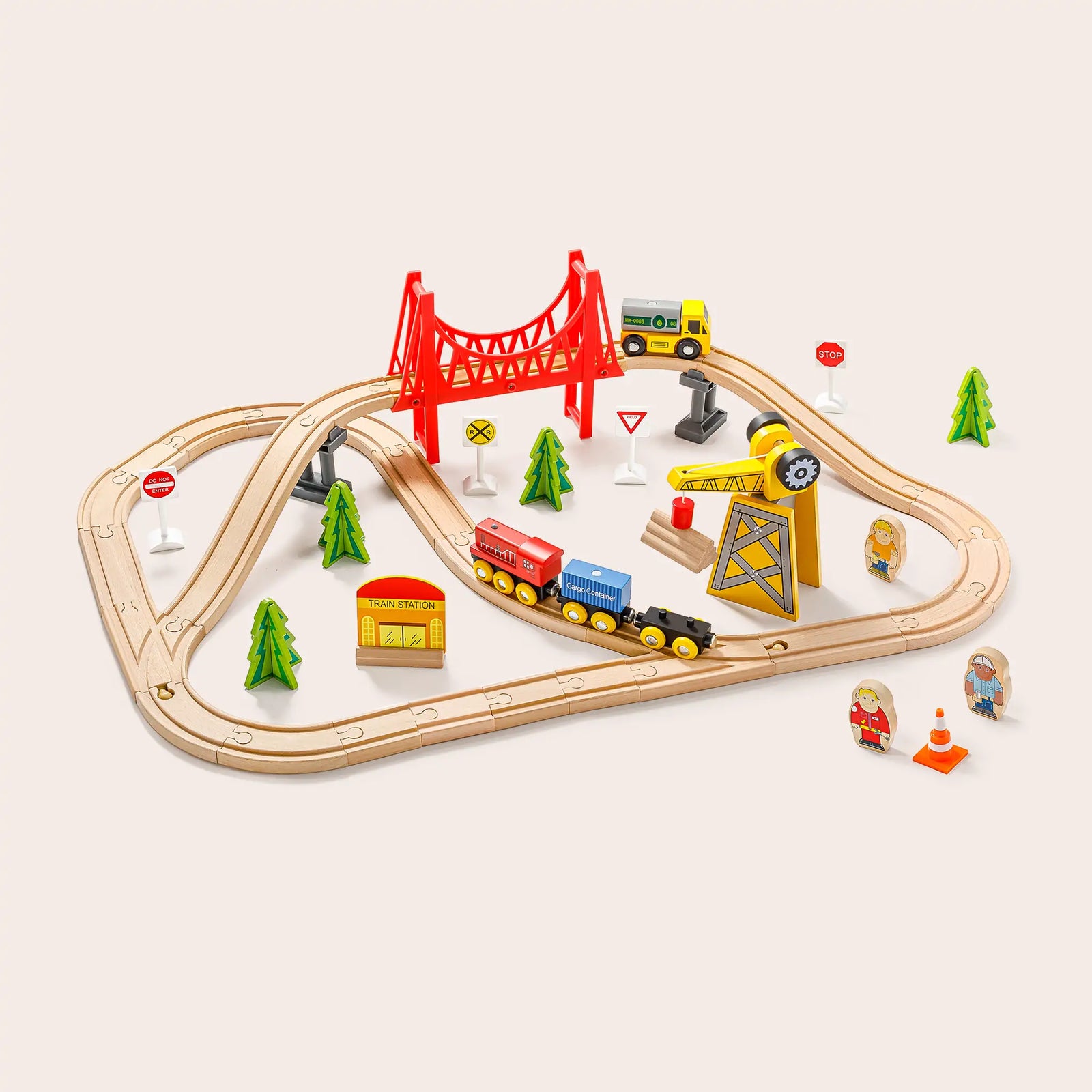 Wooden Track Trains 55 Pcs