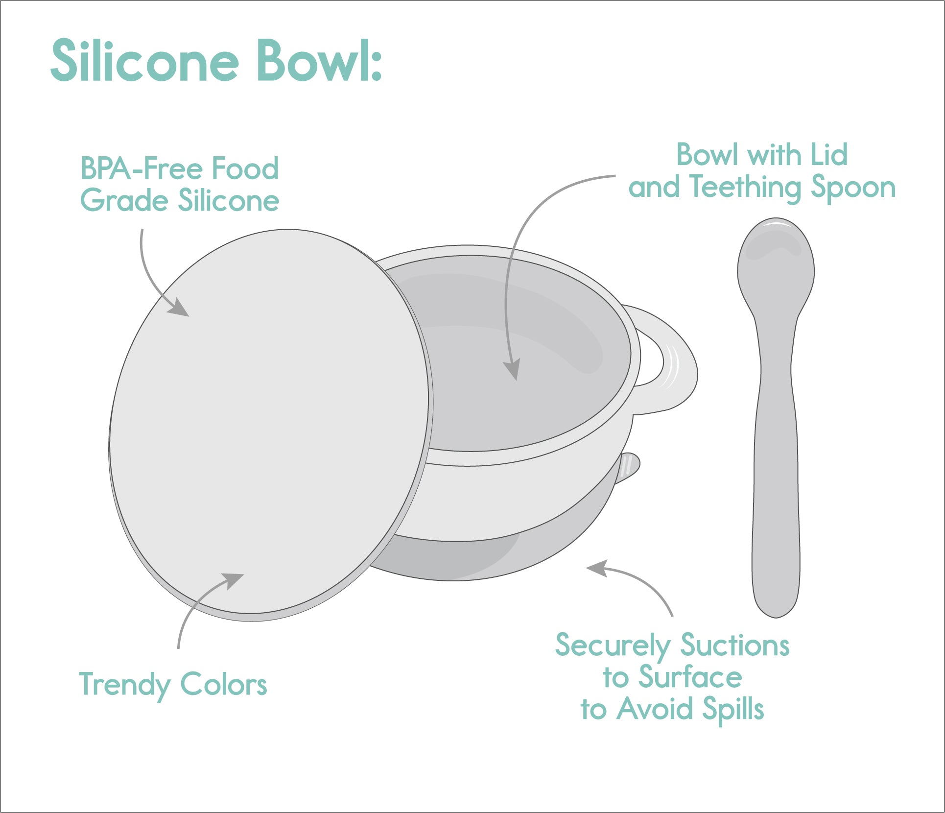 Foodie® Suction Bowls with Lid + Spoon