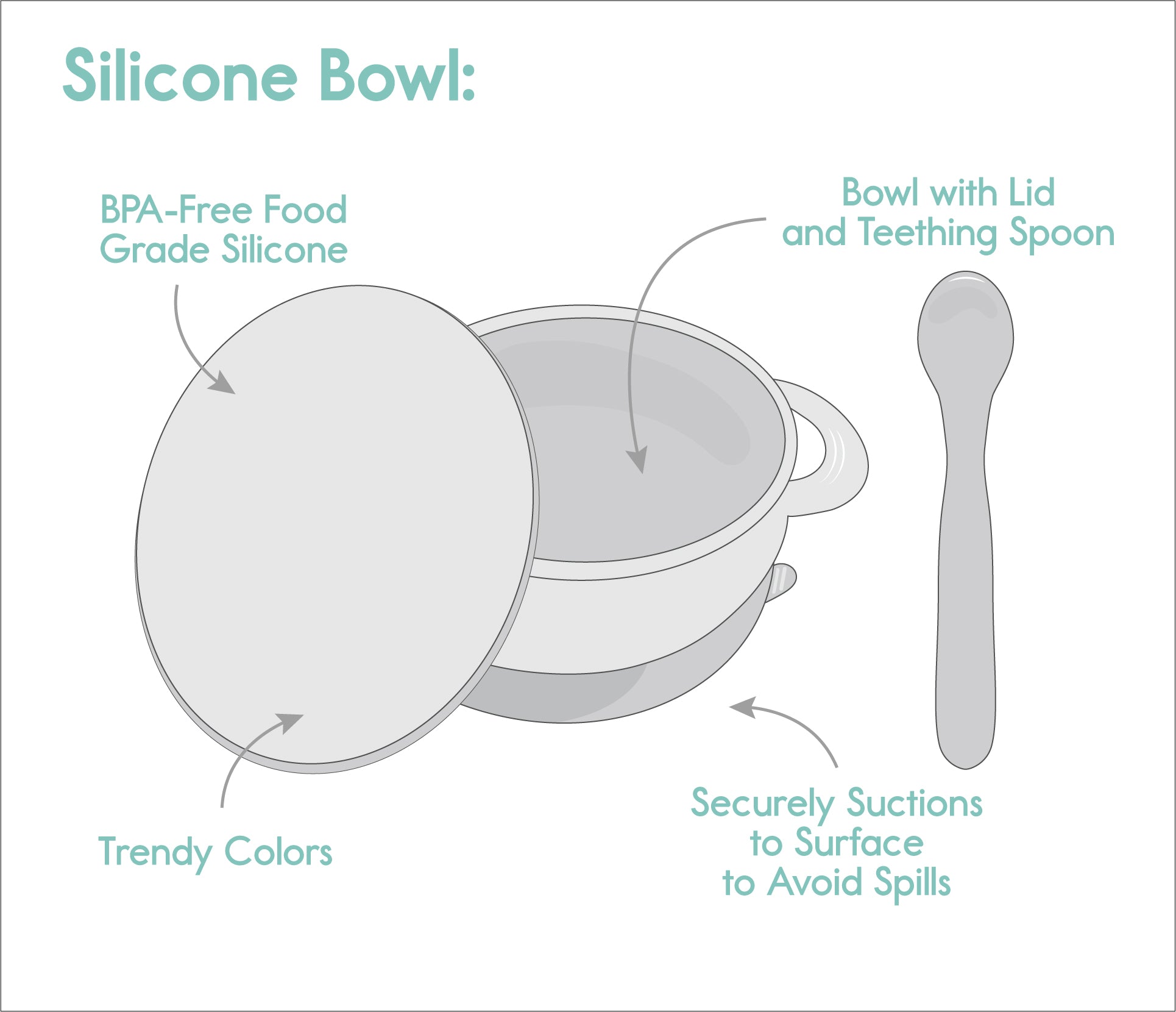 Foodie® Suction Bowls with Lid + Spoon: Assorted Colors