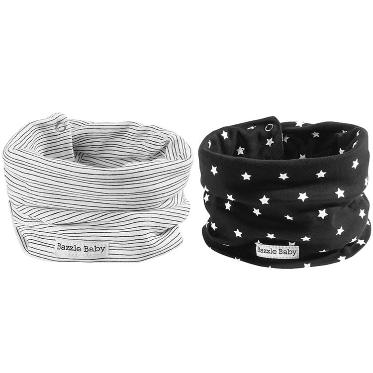 Bazzle Baby BandoBib in pen lines and black and white stars.