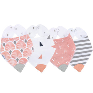 4 - Pack Baby Bandana Drool Bibs with Silicone Teether Attached - Cotton and Fleece  