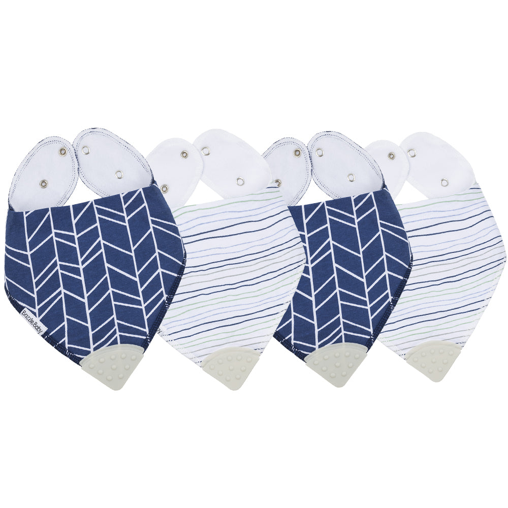 4 - Pack Baby Bandana Drool Bibs with Silicone Teether Attached - Cotton and Fleece 
