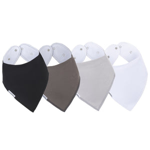 Bazzle Baby bandana bibs in black, grey and white.