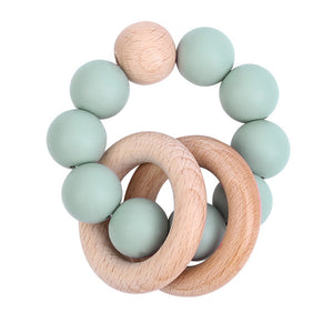 Silicone and Wood Beaded Teething Ring