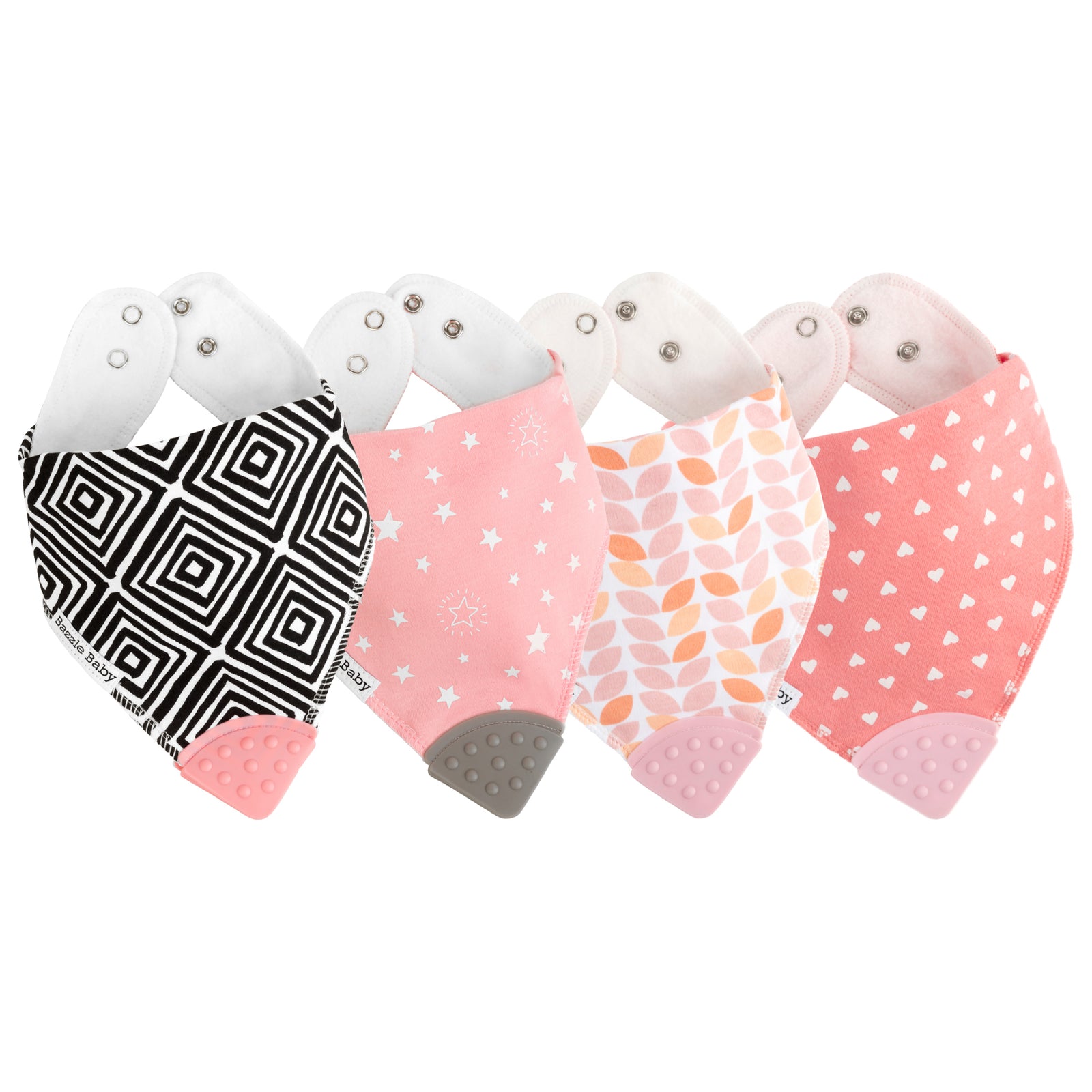 4 - Pack Baby Bandana Drool Bibs with Silicone Teether Attached - Cotton and Fleece 