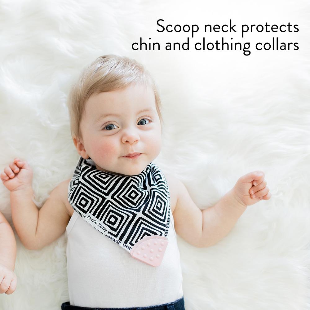 Bazzle Baby bandana bib with teether in black and white.