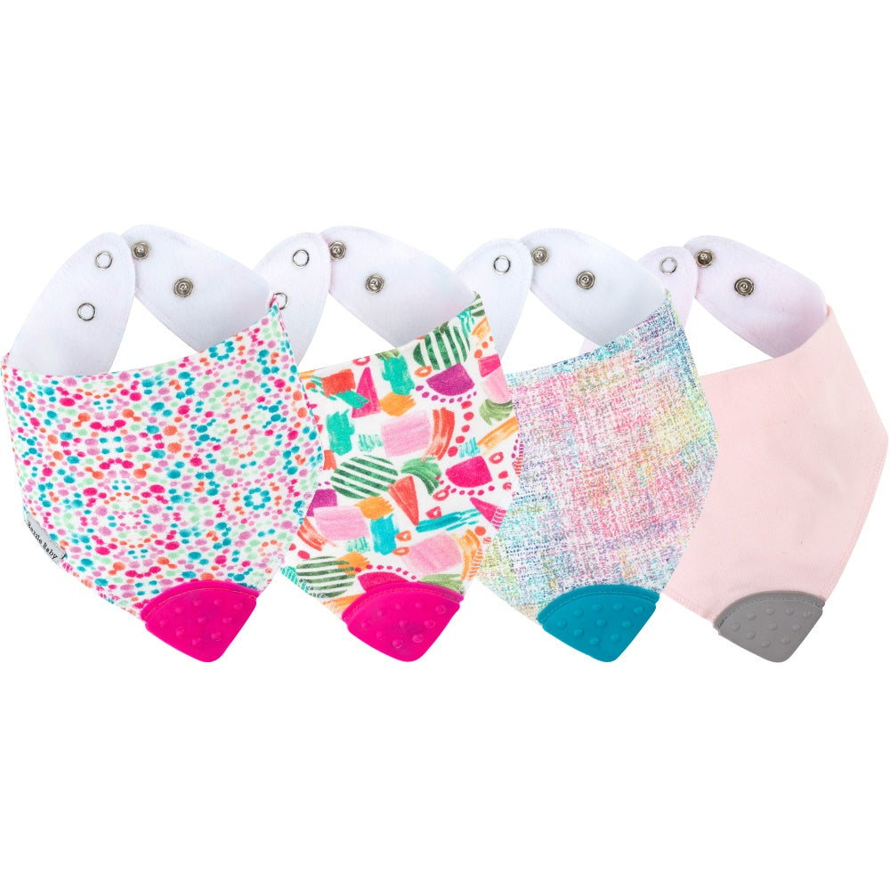4 - Pack Baby Bandana Drool Bibs with Silicone Teether Attached - Cotton and Fleece 