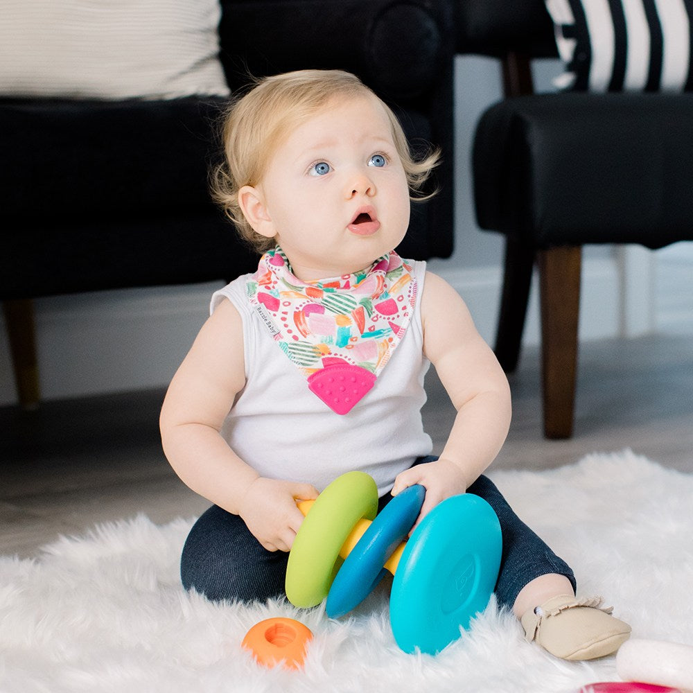 4 - Pack Baby Bandana Drool Bibs with Silicone Teether Attached - Cotton and Fleece 