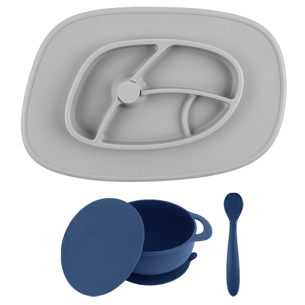 Foodie® Feeding Mat + Bowl Set: Grey Skies