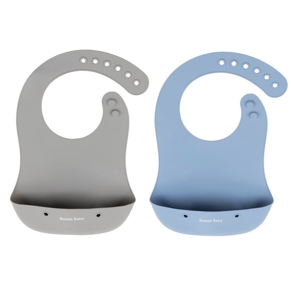 Foodie® Bib Silicone Bib With Food Catcher Pocket 2 Pack: Periwinkle + Cement