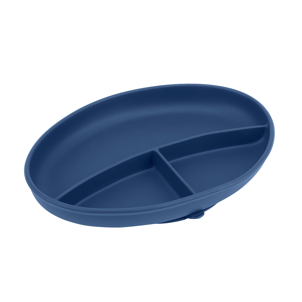 Bazzle Baby Anchor Silicone Plate in navy. Suctions to flat surfaces to not fall or slip.