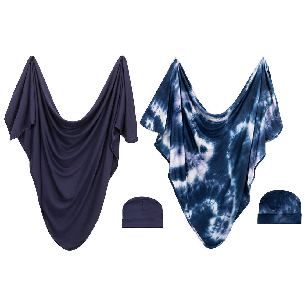 Forever Swaddle + Hat Set 2-Pack: Navy + Navy Tie-Dye