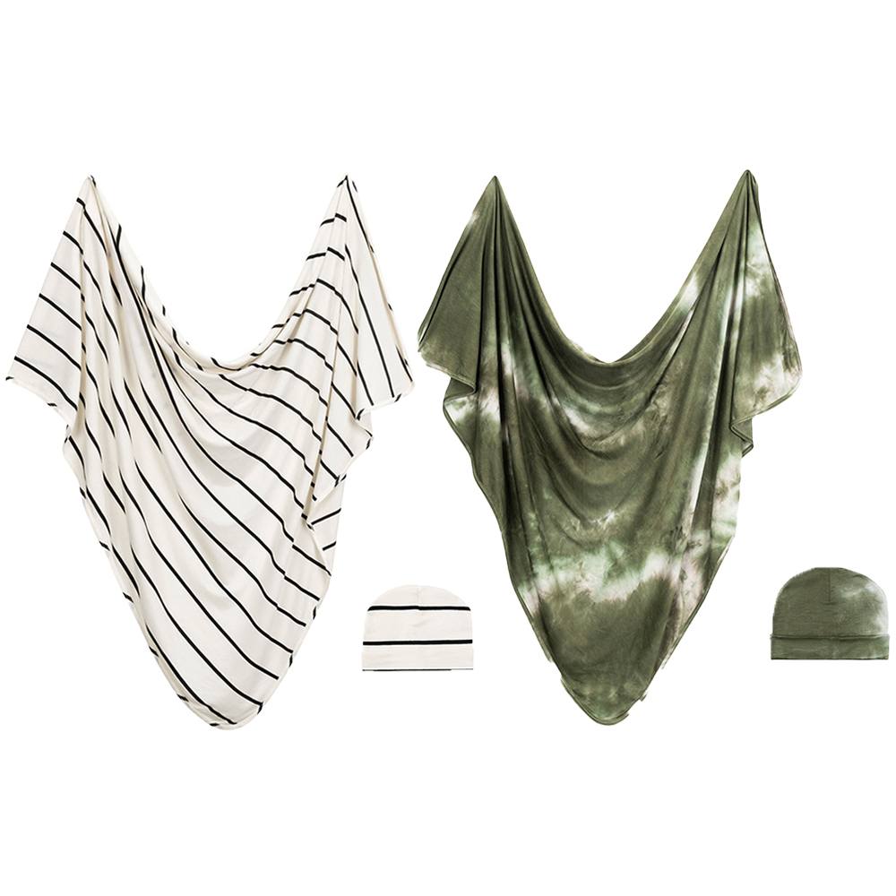 Forever Swaddle + Hat Set 2-Pack: Classic Stripe + Olive Tie-Dye