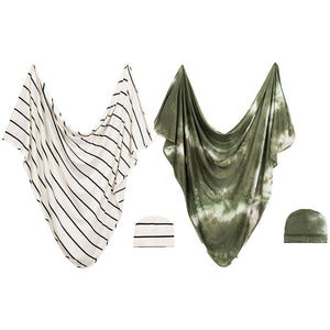 Forever Swaddle + Hat Set 2-Pack: Classic Stripe + Olive Tie-Dye