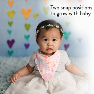 Baby wearing Bandana Drool Bib with Silicone Teether Attached
