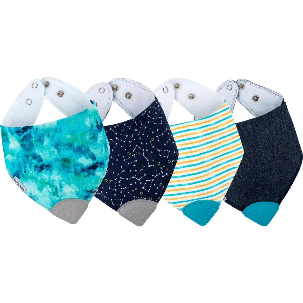 4 - Pack Baby Bandana Drool Bibs with Silicone Teether Attached - Cotton and Fleece 