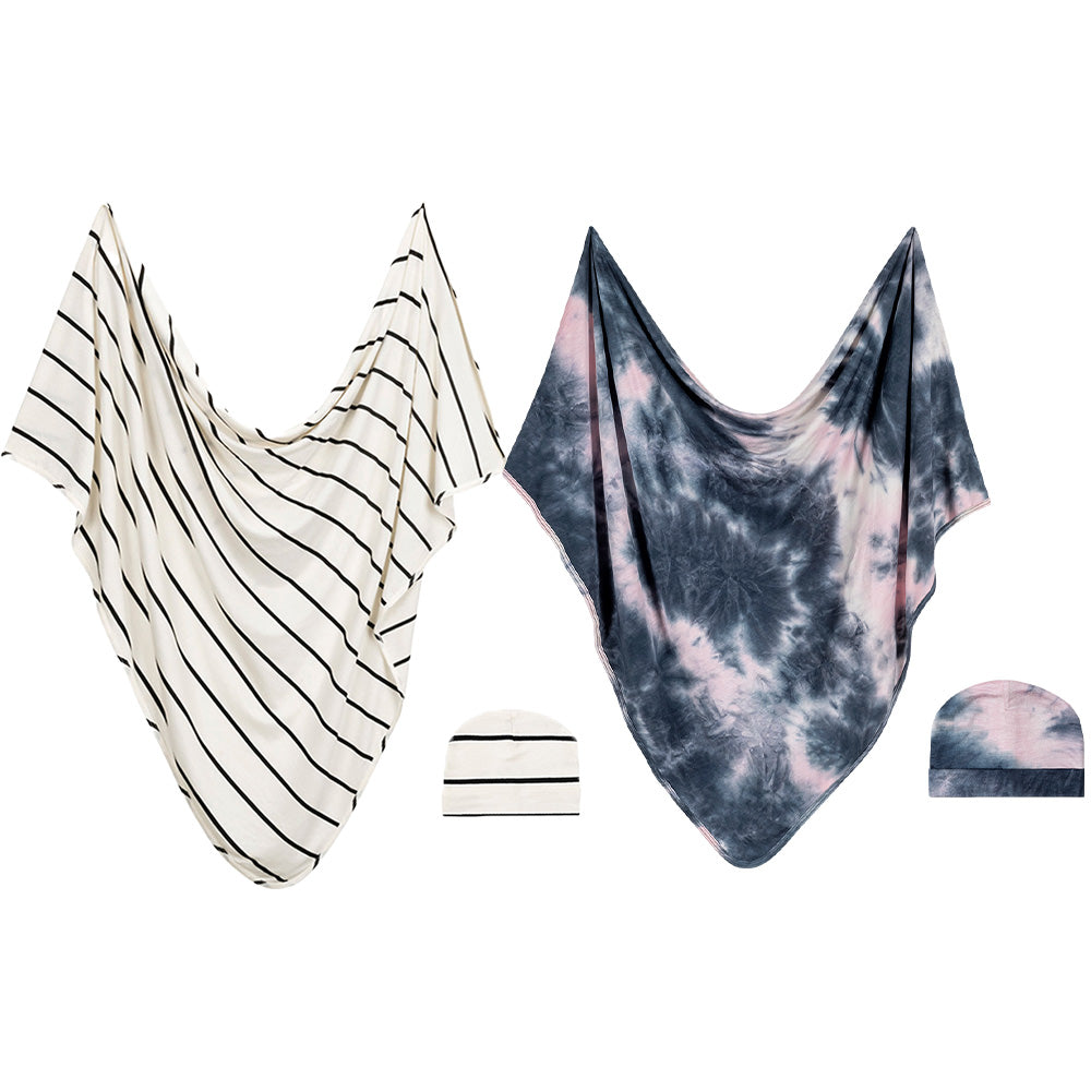 Forever Swaddle + Hat Set 2-Pack: Classic Stripe + Pink Tie-Dye