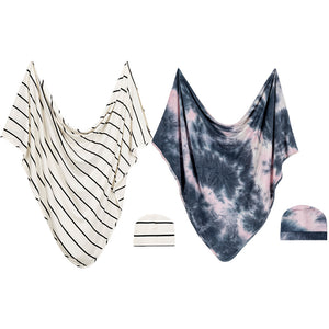 Forever Swaddle + Hat Set 2-Pack: Classic Stripe + Pink Tie-Dye