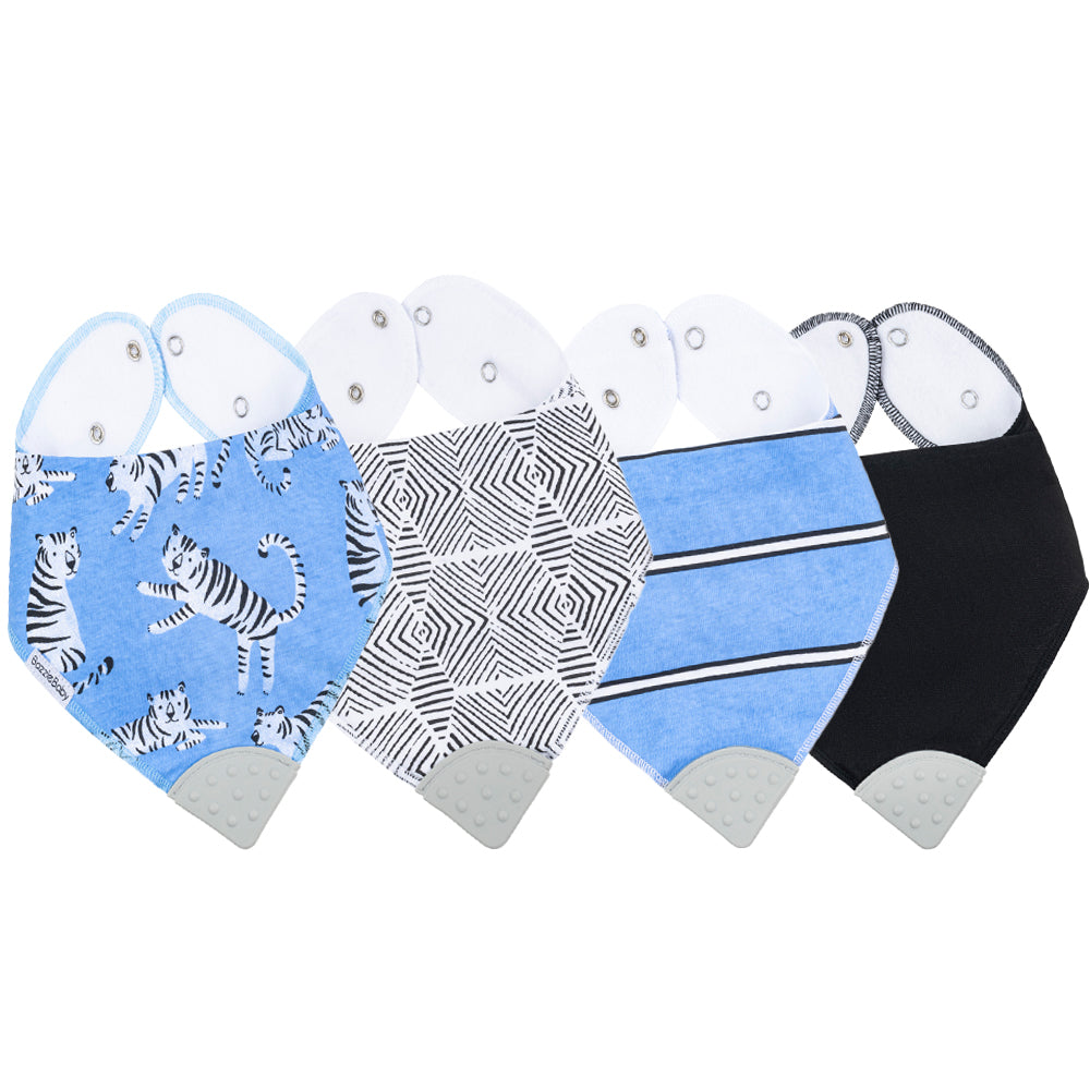 4 - Pack Baby Bandana Drool Bibs with Silicone Teether Attached - Cotton and Fleece 